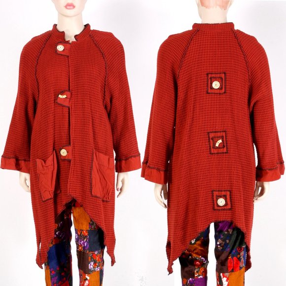 L Vintage Y2K Hand Jive Rust Orange Jagged Hem Draped Loose Jacket Cardigan 90s - Picture 1 of 10